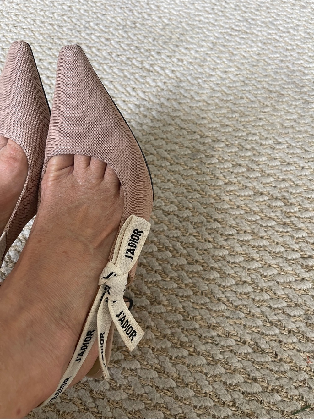 Dior Tan tone hint of Blush Slingback Pointed-Toe Flats with J'Adior Ribbon